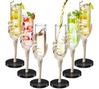 Yinkin 6 Pcs Halloween Skeleton Hand Wine Glass 2.7 oz Halloween Goblets with Skeleton Hand Plastic Champagne Flutes Spooky Creepy Cups for Haunted House Party Decorations