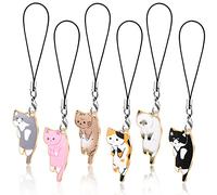 Yinkin 6 Pieces Cat Charm for Mobile Phone, Kawaii Charms Strap, Cute Hanging Cat for Backpack, Wallet, Keychain Pendant, 110 x 20 mm/ 4.3 x 1.18 inch, alloy, No Gemstone