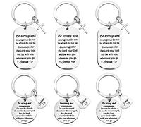 Yinkin 6 Pieces Christina Keychain Bulk Bible Verse Keychain Be Strong and Courageous Key Chain Inspirational Christian Gifts for Christmas Women Men Birthday Communion Thanksgiving
