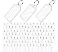 Yinkin Tough Plastic Key Tags White Item Identifiers with Split Ring Label Window Container 2 Inch ID Luggage Tag Ring Key Chain, Clear, 2.2 x 1.2 inch