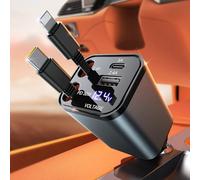 YINLAI 69W Retractable Car Charger Adapter, 4-in-1 USB Car Phone Charger for Cigarette Lighter Fast Charging, Car Accessories Travel Gifts for Men for iPhone/Galaxy/iPad/Pixel