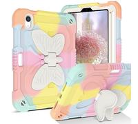 YINLAI Case for iPad Mini 7（A17 Pro）2024/iPad Mini 6 Gen 2021 Camo Two Layer Bumper Shockproof Butterfly Stand Protective Full Body Kid Cover Case for iPad Mini 7th/6th 8.3 Inch, Colorful Rose Gold