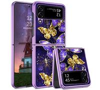 YINLAI Case for Samsung Galaxy Z Flip 4 Butterfly Pattern Glow in the Dark TPU Bumper PC Shell Scratch-Resistant Cover Case Protective Case for Samsung Z Flip 4 5G,Purple Butterfly