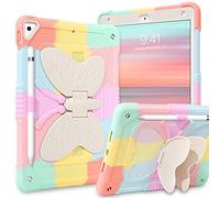 YINLAI for iPad 9th Gen Case 2021 Camo,iPad 8th Gen Case 2020,iPad 7th Gen Case 2019 Two Layer Bumper Shockproof Butterfly Stand Protective Full Body Kid Case for iPad 10.2 Inch, Colorful Rose Gold