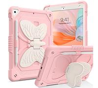 YINLAI for iPad 9th Gen Case 2021 Camo,iPad 8th Gen Case 2020,iPad 7th Gen Case 2019 Two Layer Bumper Shockproof Butterfly Stand Protective Full Body Kid Case for iPad 10.2 Inch, Pink
