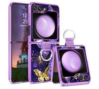 YINLAI for Samsung Galaxy Z Flip 5 Case Pattern Glow in the Dark with Ring TPU Bumper PC Shell Scratch-Resistant Cover Case Protective Case for Samsung Galaxy Z Flip 5 5G,Purple Butterfly