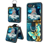 YINLAI for Samsung Galaxy Z Flip 6 Case Butterfly Pattern Glow in the Dark with Ring TPU Bumper PC Shell Scratch-Resistant Cover Case Protective Case for Samsung Galaxy Z Flip6 5G, Blue Butterfly