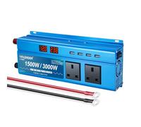 Yinleader Pure Sine Wave Power Inverter 1500W /3000W DC 12v to 240v to AC Voltage Converter With Dual UK Sokets 4 USB Ports LED Voltage Display for Car Camping Caravan Travel