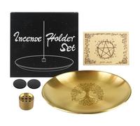 YiNLuax Tree Pattern Plate Holder Ritual Tray Crystal Stone Shelves Stainless Steel Flat Bowl Jewelry Tray Decor Unique Tree Plate Decorative Gift