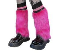 YiNLuax Women Girls Bright Rose Red Furry Leg Warmer Winter Fashion Faux Plush Boot Cover Cuffs Long