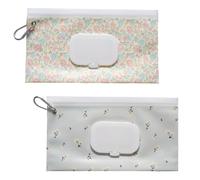 Yinluluna 2 Pack Wipes Dispenser, Portable Wipe Container with Hanging Loop, Refillable Wet Wipes Pouch for Hiking, Traveling, Outdoor Outing or Camping (Floral)