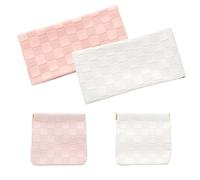 Yinluluna Small Makeup Bag for Purse, Waterproof Portable Makeup Pouch, Lipstick Mini Leather Cosmetic Bag for Women, No Zipper Checkered Purse, White, Pink