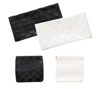 Yinluluna Small Makeup Bag for Purse, Waterproof Portable Makeup Pouch, Lipstick Mini Leather Cosmetic Bag for Women, No Zipper Checkered Purse, White, Black