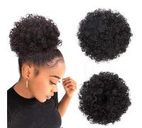 Yinmei Baibian Afro Puff Drawstring Ponytail Kinky Curly Bun Hair Synthetic Short Extensions Hairpieces Updo Hair for Black Women Girls(1B)