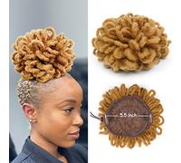 Yinmei Baibian Brown Braided Ponytail Afro Locs Knot Lace Up Dreadlock Hairpiece for Black Women Chignon Faux Locs Synthetic Clip on Hair Extensions 27#