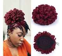 Yinmei Baibian Burgundy Braided Crazy Ponytail Afro Puff Ponytail Hairpiece Dreadlocks New Faux Goddess Locs Braids Bun Chignon Synthetic Clip in Hair Extensions
