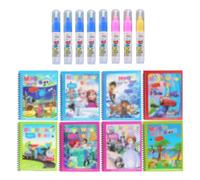 YINNEGD 8 Pack Water Colouring Book, Reusable Toddlers Painting Cartoon Coloring Book with 8 Pieces Pen, Early Education Painting Toys for Children
