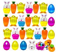 YinNorth 24 Pack Easter Fillable Containers Plastic Bunny Chick Carrot Shaped Treat Box Colorful Diamond Egg Novelty Easter Hunt Basket Stuffers Filler Shell for Classroom Prize Spring Party Favor