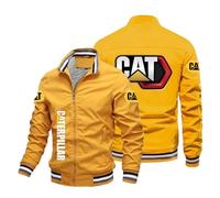 Yinova Breathable Jacket Ca.ter-pillar, Men's stand collar casual slim fit lightweight jacket, Multi pocket durable jacket with casual fold collar(Yellow Plush,XL)