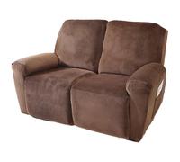 YINOW 6-Pieces Recliner Chair Covers Velvet Sofa Slipcovers Coffee Stretch Slipcovers for 2 Seater Recliners with Arms
