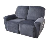 YINOW 6-Pieces Recliner Chair Covers Velvet Sofa Slipcovers Navy Blue Stretch Slipcovers for 2 Seater Recliners with Arms