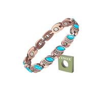 YINOX Copper Magnetic Bracelet - Natural Blue Turquoise Gemstone Link Bangle with Magnets - Magnetic Copper Bracelet for Sister, Wife, Mum, Big Turquoise Stone Bracelets, Gift for Ladies(18.5cm)