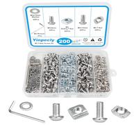 Yinpecly 200Pcs M5 T-Nuts Screws Kit, Hammer Head T Slot Nut for 2020 Series Aluminum Extrusion, M5 Hexagon Socket Screws, T Sliding Nut, Washers, Silver