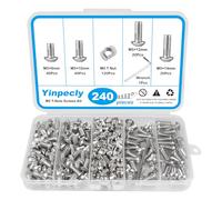 Yinpecly 240Pcs 2020 Aluminum Extrusion Hardware Accessories, M5 T-Nuts Screws Kit, Hammer Head T-Slot Nut for 2020 Series European Standard Aluminum Profile, Silver