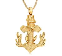 Yinplsmemory Anchor Cremation Jewelry Fish Hook Cross Urn Necklace for Men Stianless Steel Deer Antler Ashes Keepsake Necklace of Loved One, Stainless Steel, No Gemstone