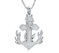 Yinplsmemory Anchor Cremation Jewelry Fish Hook Cross Urn Necklace for Men Stianless Steel Deer Antler Ashes Keepsake Necklace of Loved One, Stainless Steel, No Gemstone