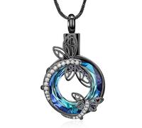 Yinplsmemory Circle of Life Cremation Jewelry Dragonfly Urn Necklaces for Ashes for Women Memorial Ashes Keepsake Necklace Urn for Human Pet, Stainless Steel, No Gemstone