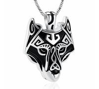 Yinplsmemory Cremation Jewelry Viking Wolf Head Urn Necklace for Ashes for Men Ashes Keepsake Urn Jewelry for Human Ashes/Pet Ashes, Stainless Steel, No Gemstone