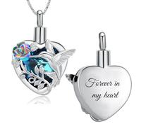 Yinplsmemory Crystal Heart Cremation Jewelry with Hummingbird Urn Ashes Necklace for Women Memorial Ashes Keepsake Jewelry of Loved Ones, Stainless Steel, No Gemstone