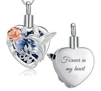 Yinplsmemory Crystal Heart Cremation Jewelry with Hummingbird Urn Ashes Necklace for Women Memorial Ashes Keepsake Jewelry of Loved Ones, Stainless Steel, No Gemstone