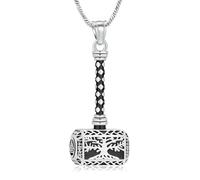 Yinplsmemory Men Cremation Jewelry Mjolnir Thor Urn Necklace for Ashes Stainless Steel Tree of Life Hammer Pendant Memorial Keepsake Jewelry, S, Stainless Steel, No Gemstone