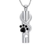 Yinplsmemory Paw Print Cylinder Urn Necklace for Dog/Cat Ashes Holder Ashes Keepsake Memorial Cremation Jewelry for Pet, Stainless Steel, No Gemstone