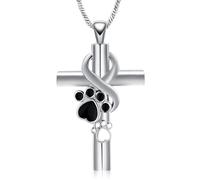 Yinplsmemory Pet Paw Print Cremation Jewelry for Dog/Cat Ashes Stainless Steel Infinity Cross Urn Necklace for Ashes Holder Memorial Jewelry, Stainless Steel, No Gemstone