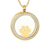 Yinplsmemory Transparent Glass Circle Urn Necklace for Ashes Stainless Steel Paw Print Cremation Jewelry for Dog/Cat Ashes Necklace Urn, Stainless Steel, No Gemstone