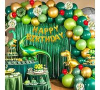 YinQin 143 PCS Green Theme Dinosaur Happy Birthday Party Balloon Decoration