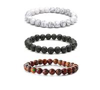 YINRIS 8MM Natural Crystal Agate Beads Bracelet Three Pieces Stretch Bracelet Handmade Beads Bracelet for Women (bra000028-S), 7.5 Inch, Crystal, Agate