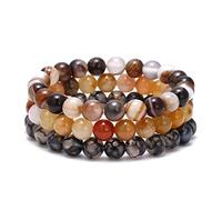 YINRIS 8MM Natural Crystal Agate Beads Bracelet Three Pieces Stretch Bracelet Handmade Beads Bracelet for Women (bra000028-S), One Size, Stone, Agate