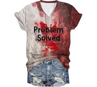 YINROM Halloween Bloody Problem Solved T-Shirt for Women - Short Sleeve 'I'm Fine' Shirt - It's Not My Blood