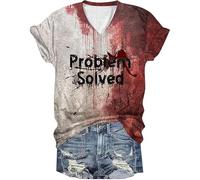 YINROM Halloween T-Shirt: Bloody Problem Solved - Short Sleeve, I'm Fine, It's Not My Blood