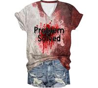YINROM Halloween T-Shirt: Bloody Problem Solved - Short Sleeve, I'm Fine, It's Not My Blood