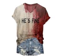 YINROM Halloween T-Shirt: Bloody Problem Solved - Short Sleeve, I'm Fine, It's Not My Blood