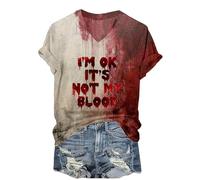 YINROM Halloween T-Shirt: Bloody Problem Solved - Short Sleeve, I'm Fine, It's Not My Blood