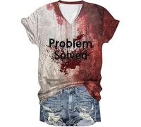 YINROM Halloween T-Shirt: Bloody Problem Solved - Short Sleeve, I'm Fine, It's Not My Blood