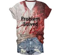 YINROM Halloween T-Shirt: Bloody Problem Solved - Short Sleeve, I'm Fine, It's Not My Blood
