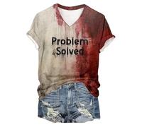YINROM Halloween Tshirt Bloody Problem Solved Shirt Problem Solved T Shirt Short Sleeve T Shirts for Women Sleeve Im Fine Bloody Shirt I'm Ok It's Not My Blood Shirt Im Fine Shirt