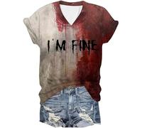 YINROM Halloween Tshirt Bloody Problem Solved Shirt Problem Solved T Shirt Short Sleeve T Shirts for Women Sleeve Im Fine Bloody Shirt I'm Ok It's Not My Blood Shirt Im Fine Shirt
